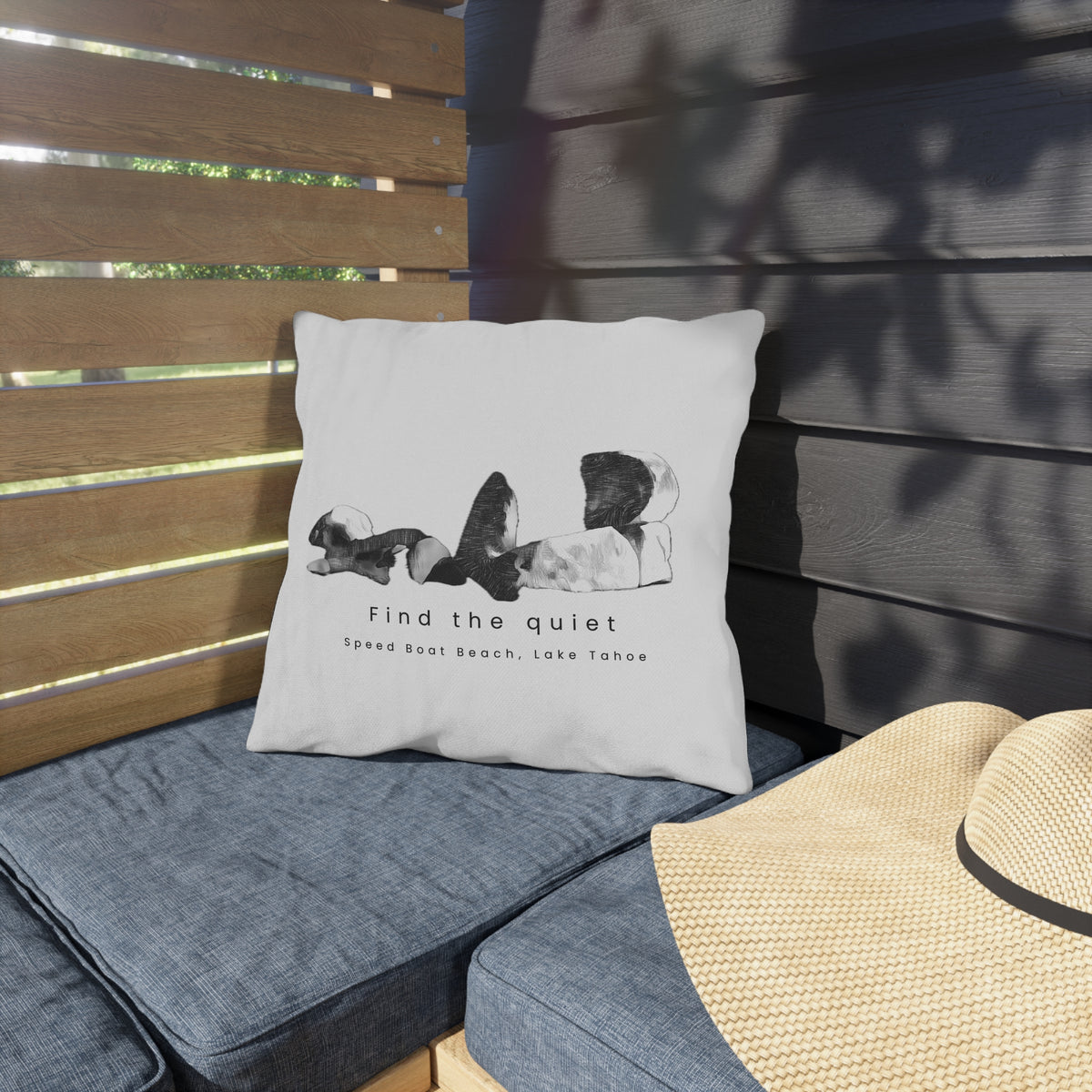 Find the Quiet Lake Pillow — Outdoor Decorative Pillow with Lake Tahoe Stones