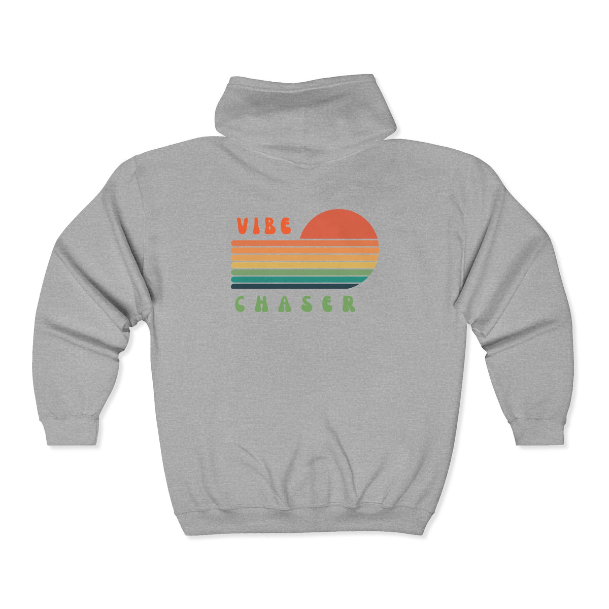 Vibe Chaser Zip Hoodie — Retro Sunset Stripe Full-Zip Sweatshirt