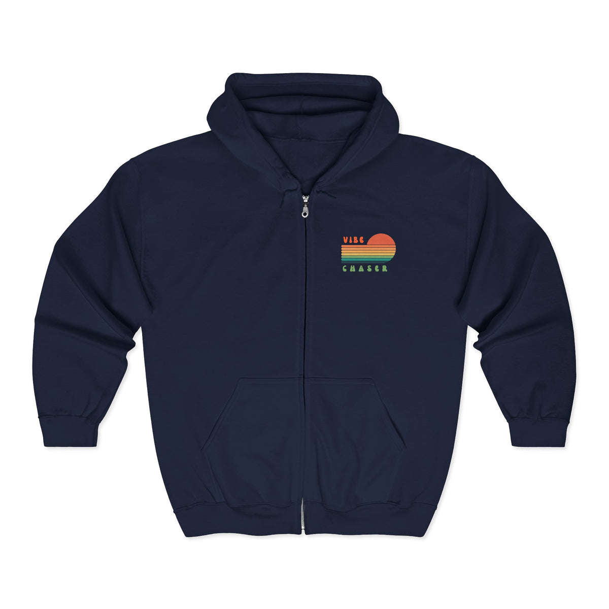 Vibe Chaser Zip Hoodie — Retro Sunset Stripe Full-Zip Sweatshirt