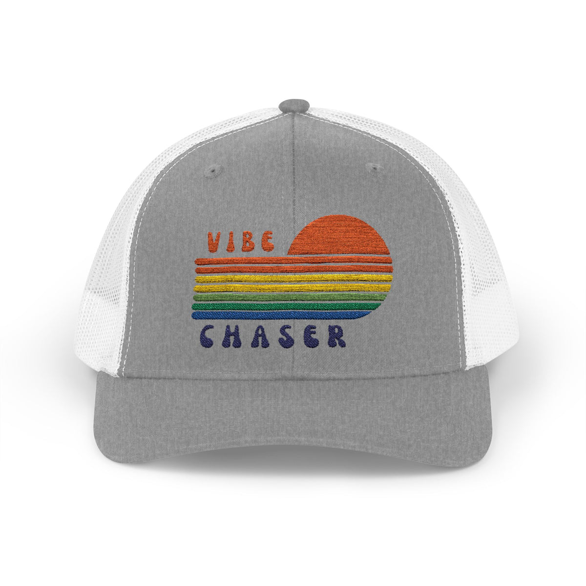 Vibe Chaser Trucker Hat – Retro Sunset Patch Cap | Outdoor Snapback | Good Vibes Hat