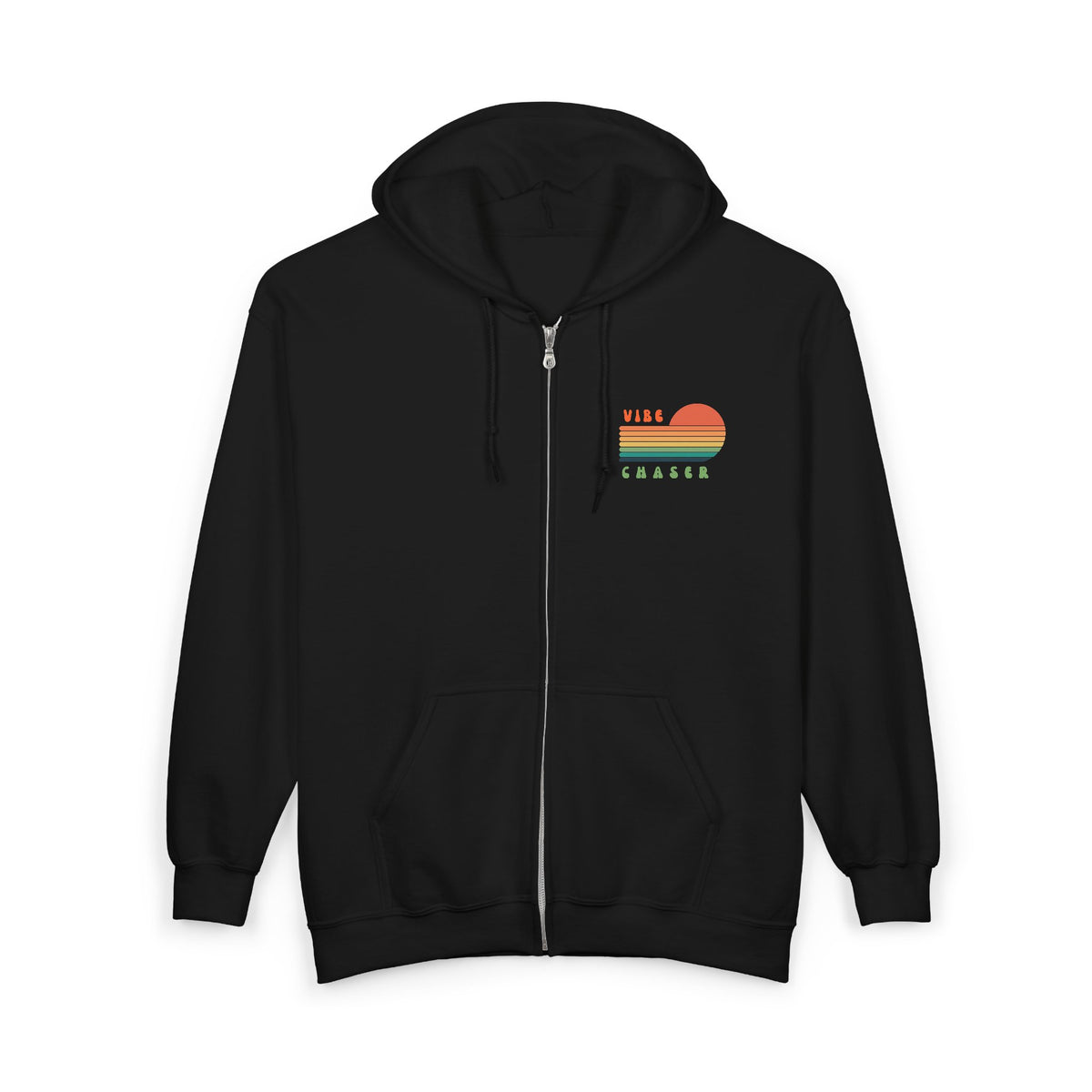 Vibe Chaser Zip Hoodie — Retro Sunset Stripe Full-Zip Sweatshirt