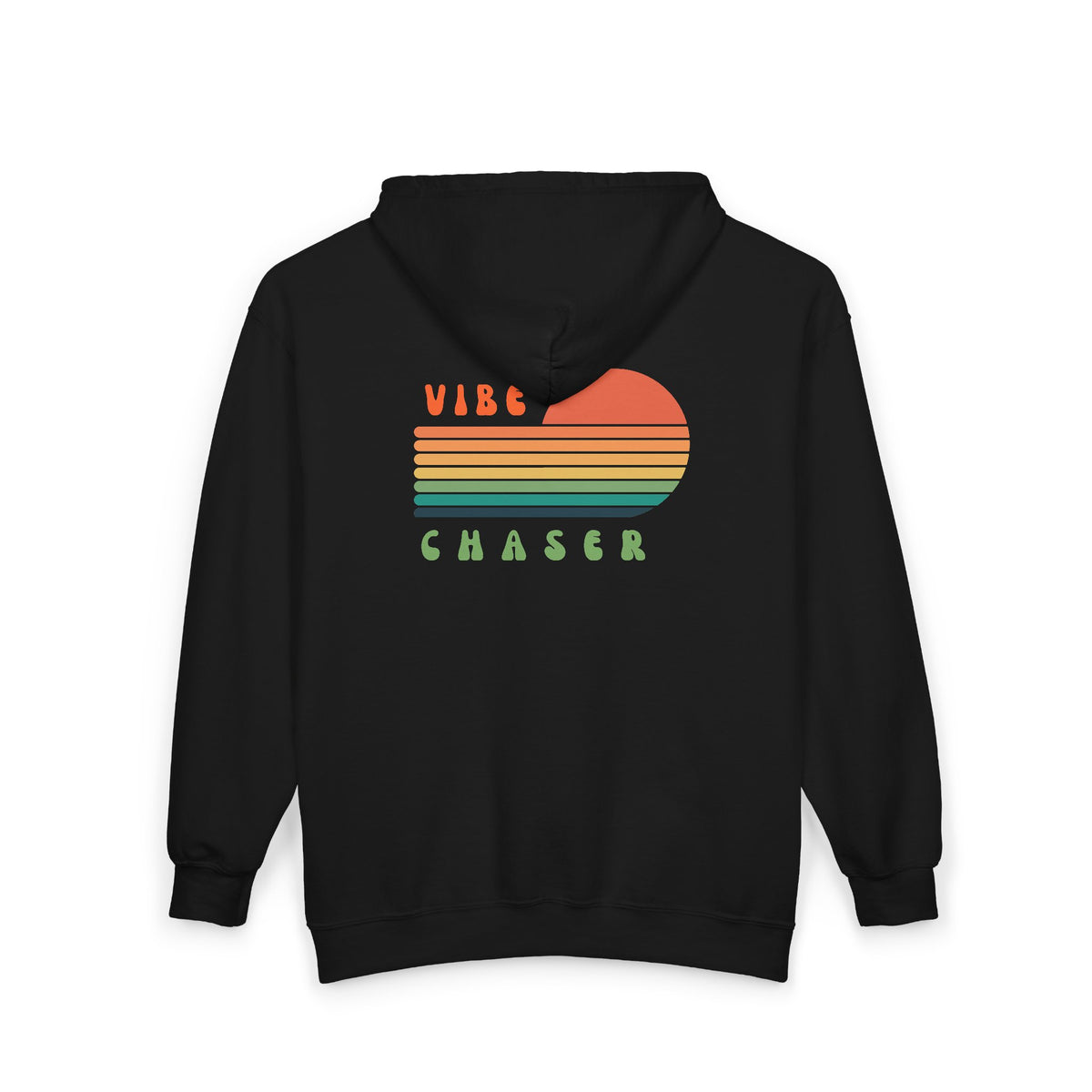 Vibe Chaser Zip Hoodie — Retro Sunset Stripe Full-Zip Sweatshirt