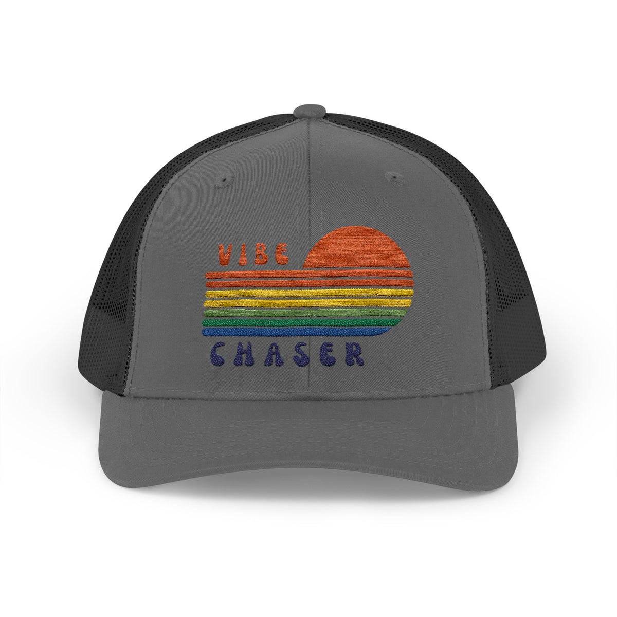 Vibe Chaser Trucker Hat – Retro Sunset Patch Cap | Outdoor Snapback | Good Vibes Hat