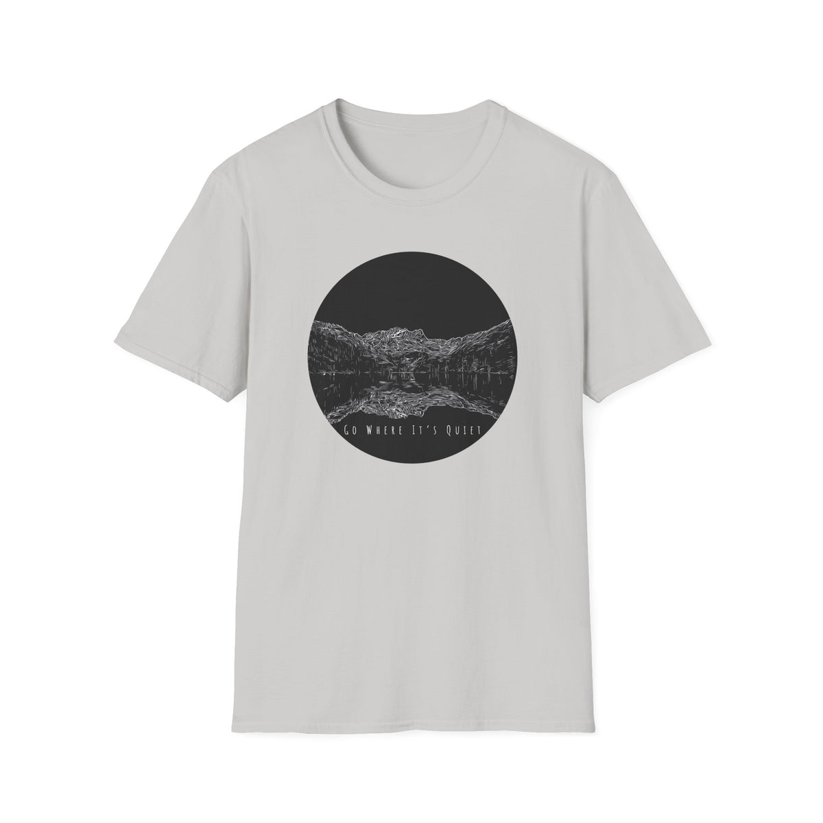 Go Where It’s Quiet T-Shirt – Minimalist Mountain Graphic Tee | Black & White Nature Shirt | Outdoor Apparel