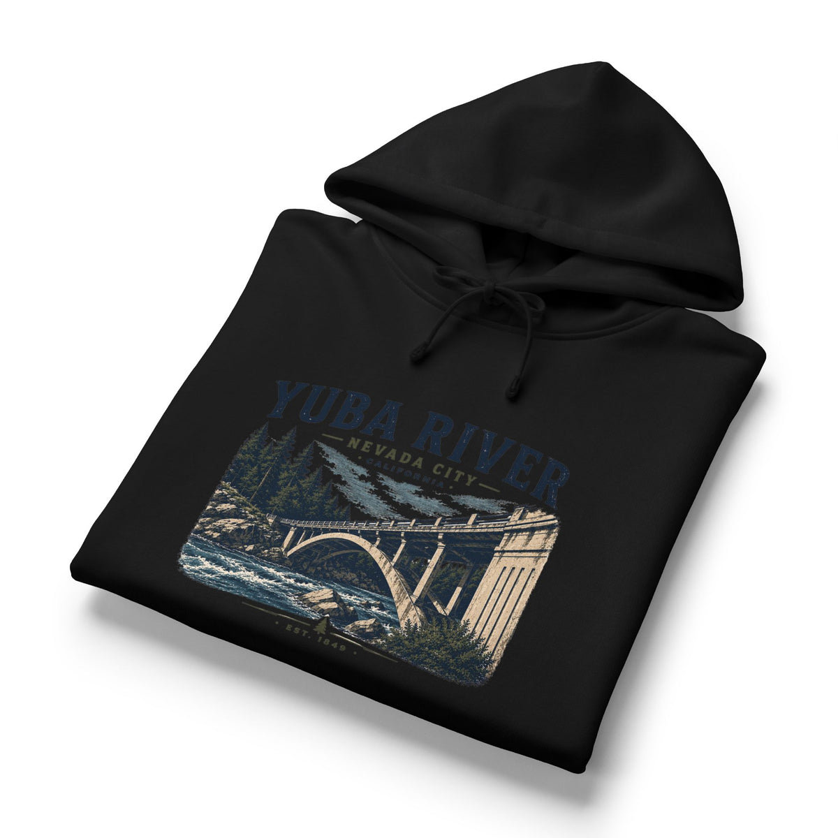Yuba River Scenic Hoodie — Nevada City Bridge Graphic