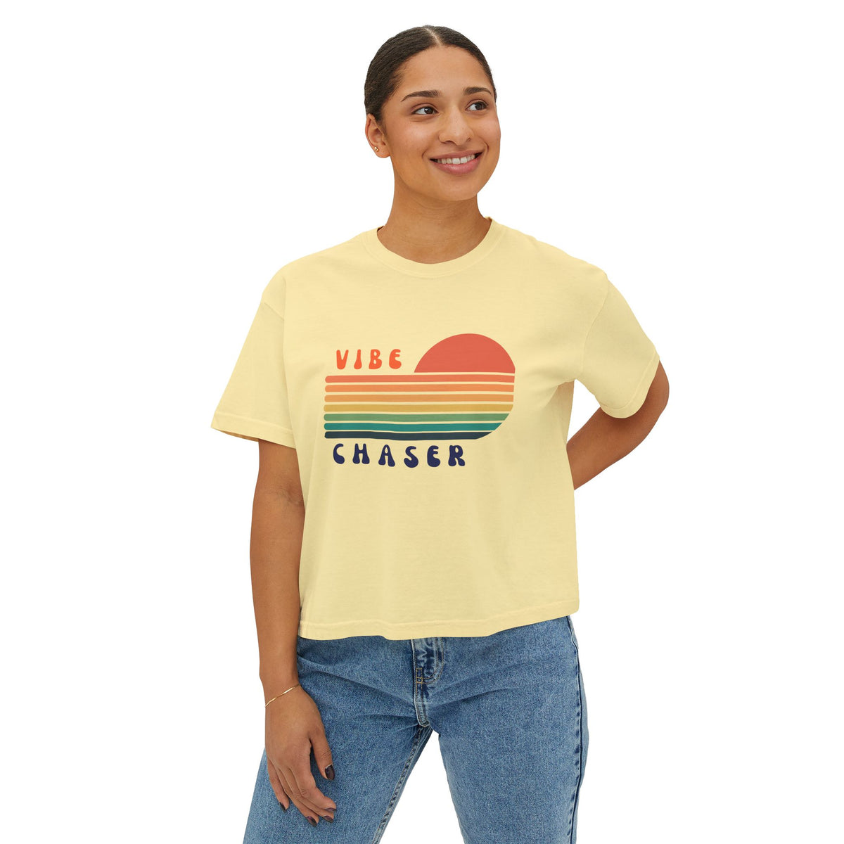 Vibe Chaser Sunset Stripes Tee | Retro Rainbow Graphic T-Shirt