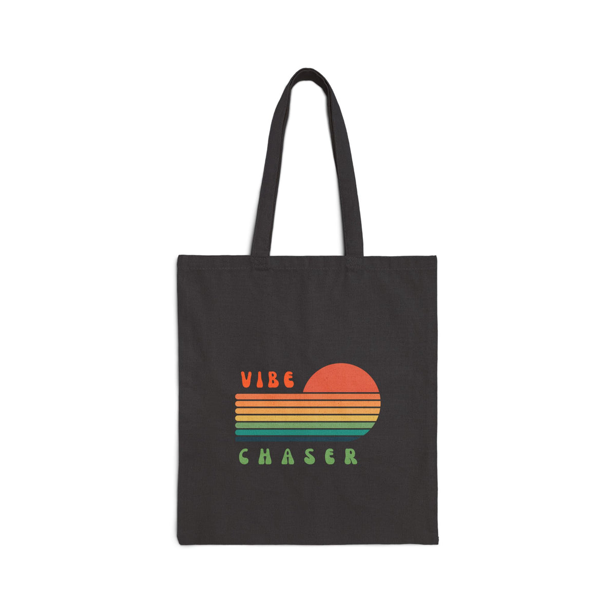 Vibe Chaser Canvas Tote – Retro Sunset Stripe Eco Grocery Bag