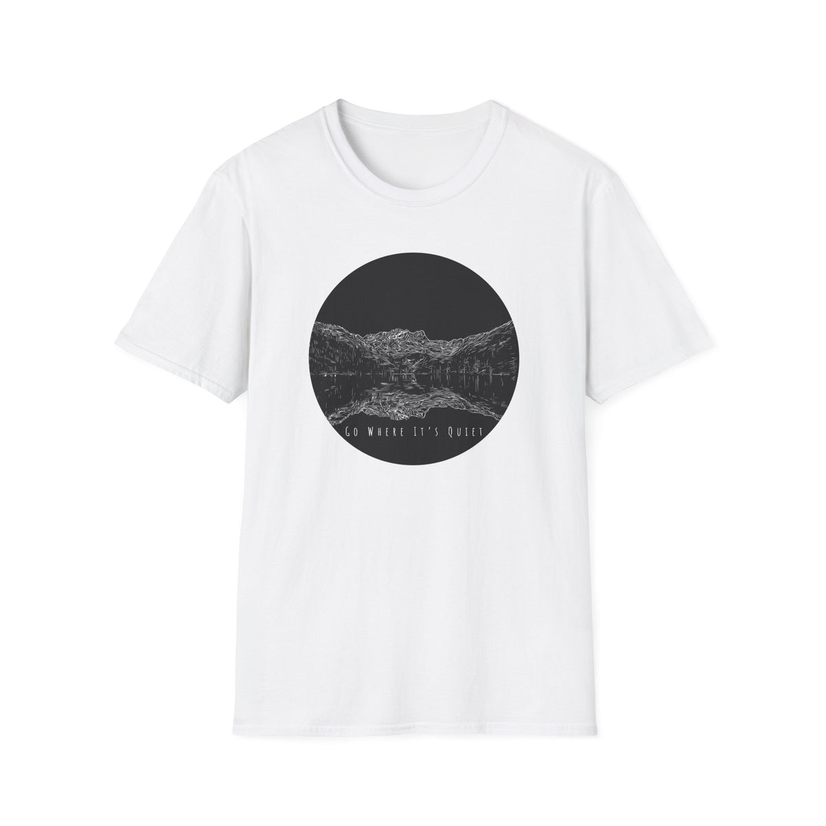 Go Where It’s Quiet T-Shirt – Minimalist Mountain Graphic Tee | Black & White Nature Shirt | Outdoor Apparel