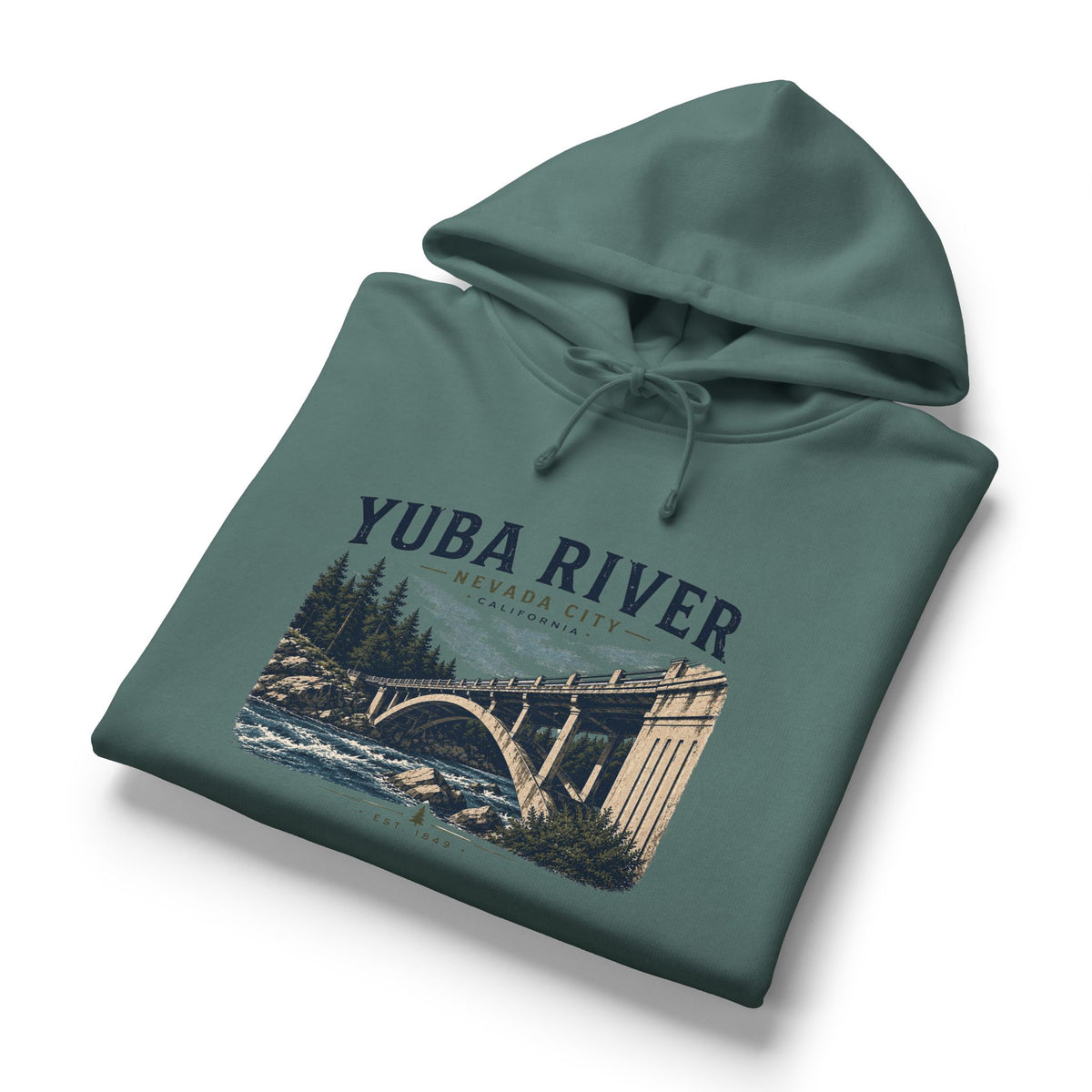 Yuba River Scenic Hoodie — Nevada City Bridge Graphic