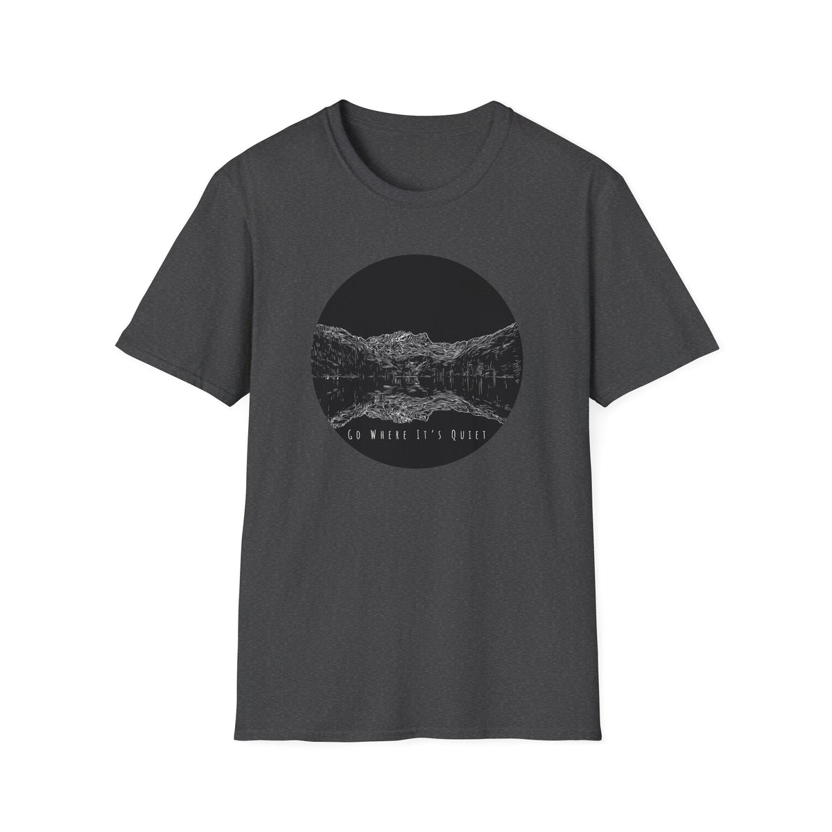 Go Where It’s Quiet T-Shirt – Minimalist Mountain Graphic Tee | Black & White Nature Shirt | Outdoor Apparel