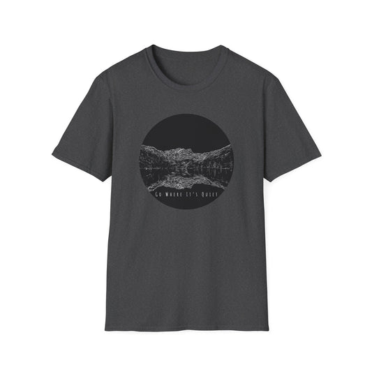 Go Where It’s Quiet T-Shirt – Minimalist Mountain Graphic Tee | Black & White Nature Shirt | Outdoor Apparel