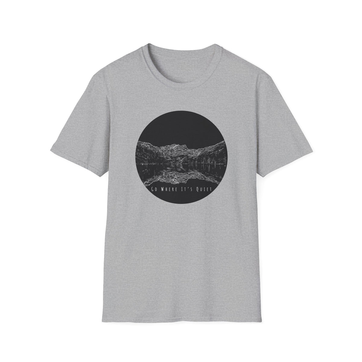Go Where It’s Quiet T-Shirt – Minimalist Mountain Graphic Tee | Black & White Nature Shirt | Outdoor Apparel