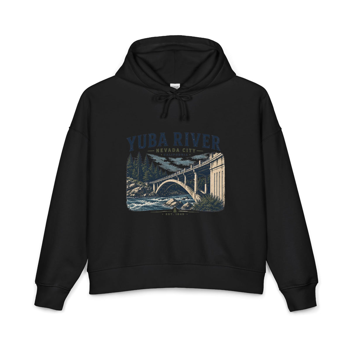 Yuba River Scenic Hoodie — Nevada City Bridge Graphic