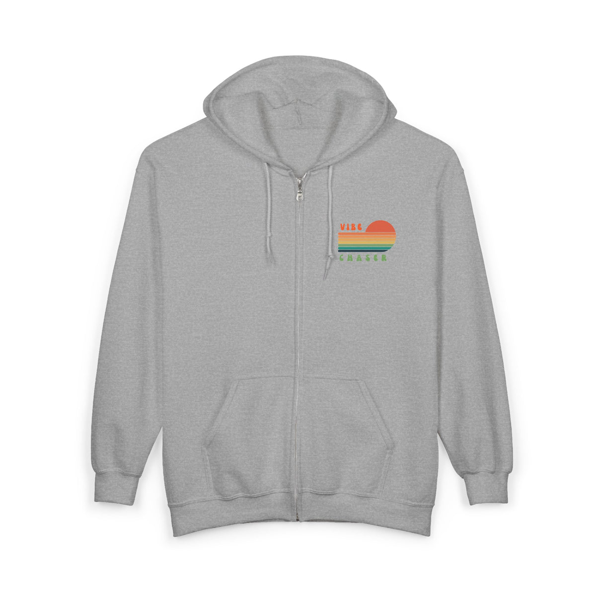 Vibe Chaser Zip Hoodie — Retro Sunset Stripe Full-Zip Sweatshirt