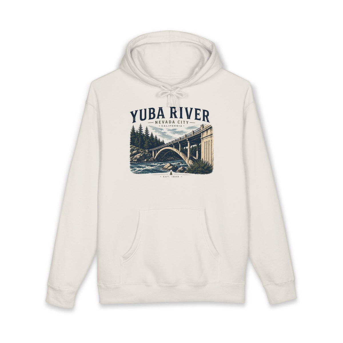 Yuba River Vintage Bridge Hoodie — Nevada City Scenic Outdoor Pullover