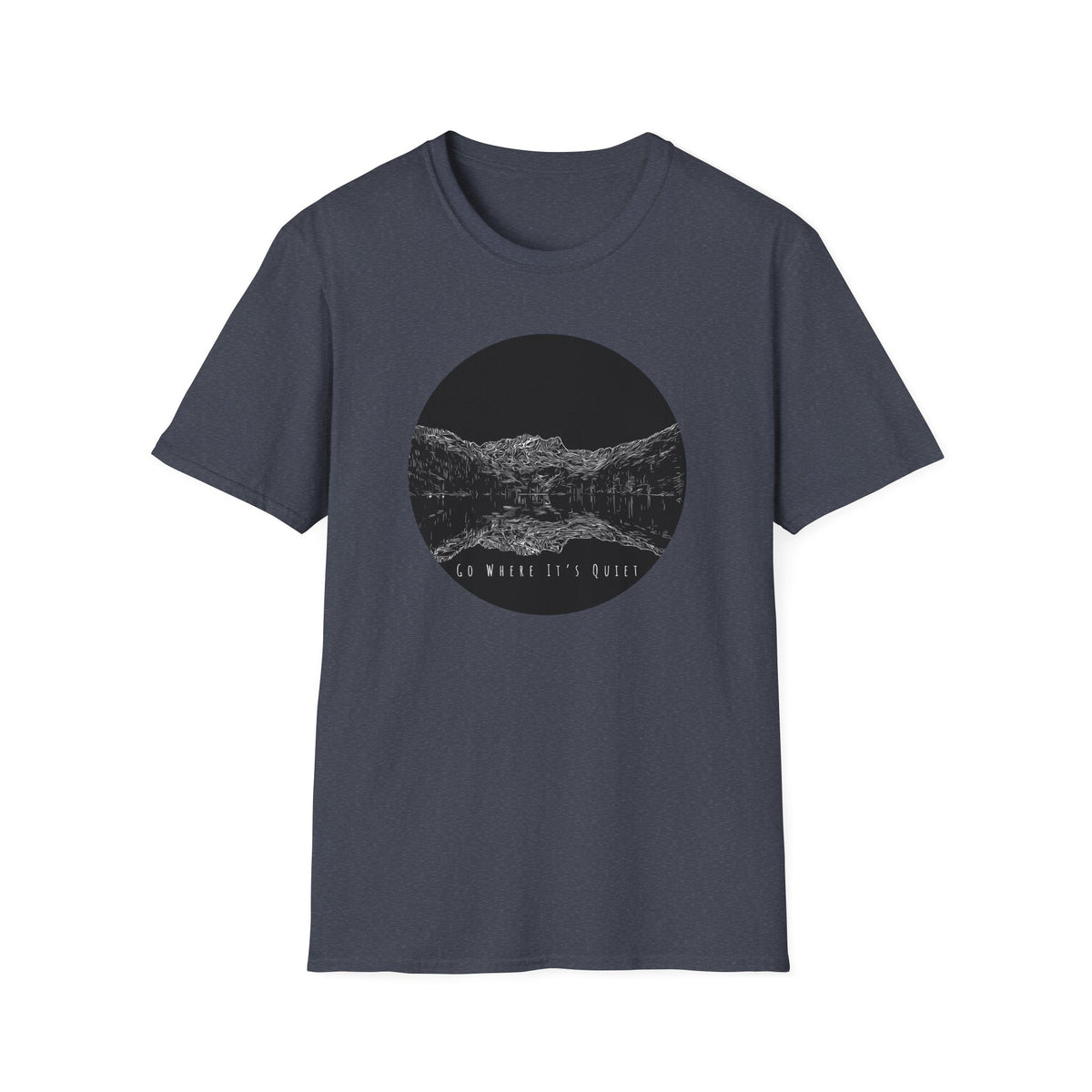 Go Where It’s Quiet T-Shirt – Minimalist Mountain Graphic Tee | Black & White Nature Shirt | Outdoor Apparel