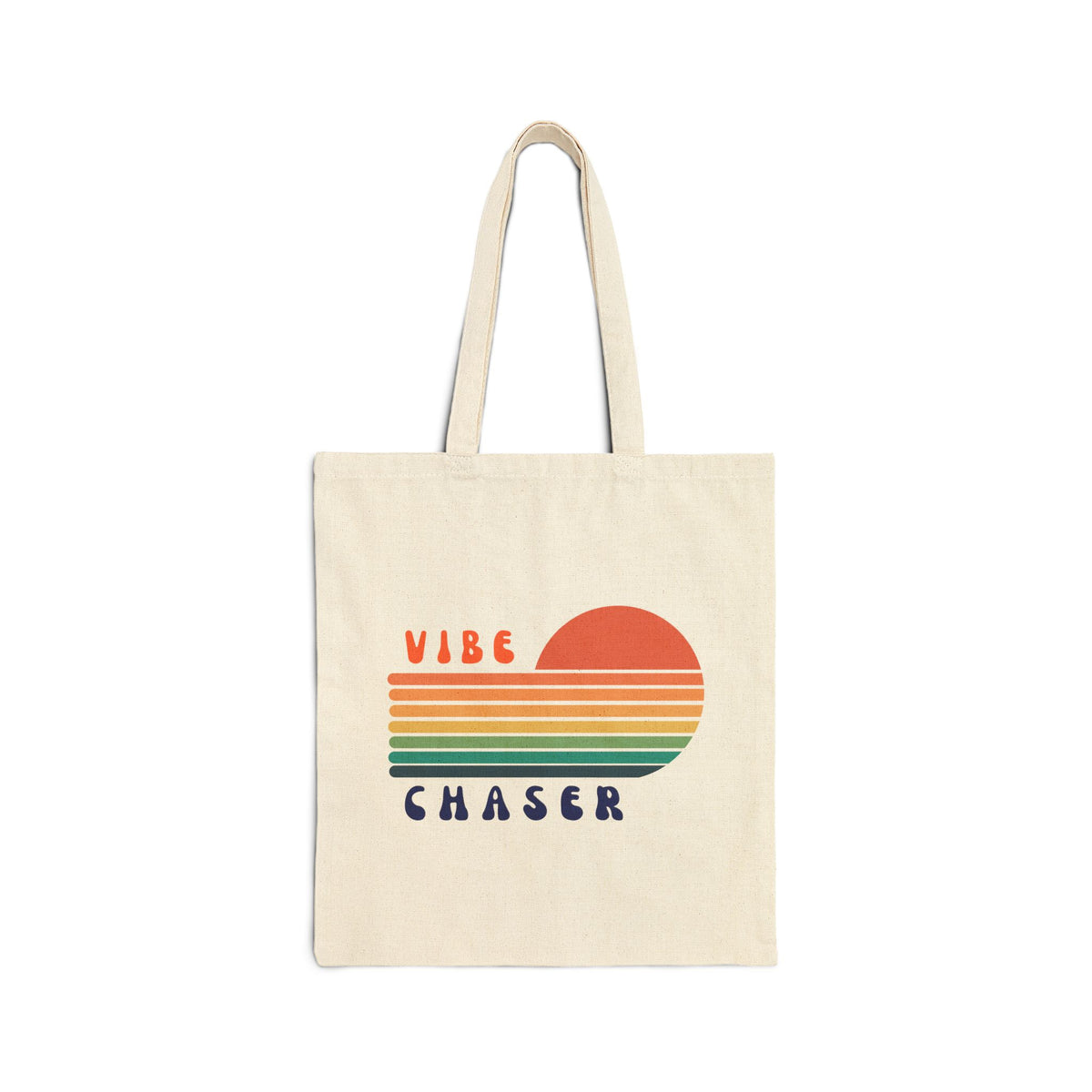 Vibe Chaser Canvas Tote – Retro Sunset Stripe Eco Grocery Bag