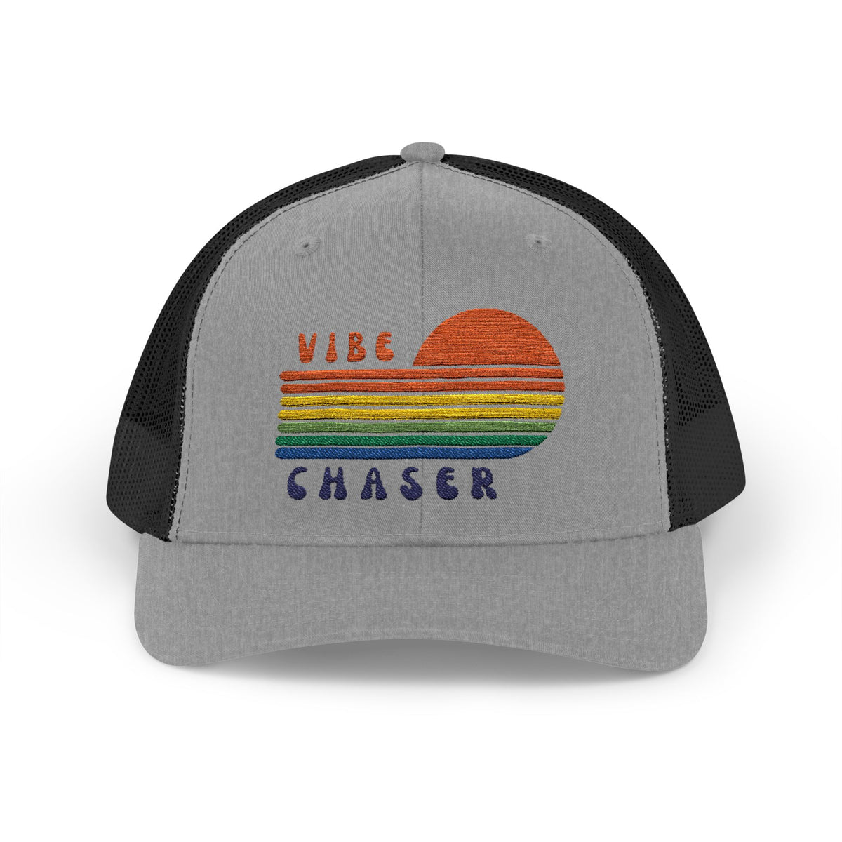 Vibe Chaser Trucker Hat – Retro Sunset Patch Cap | Outdoor Snapback | Good Vibes Hat