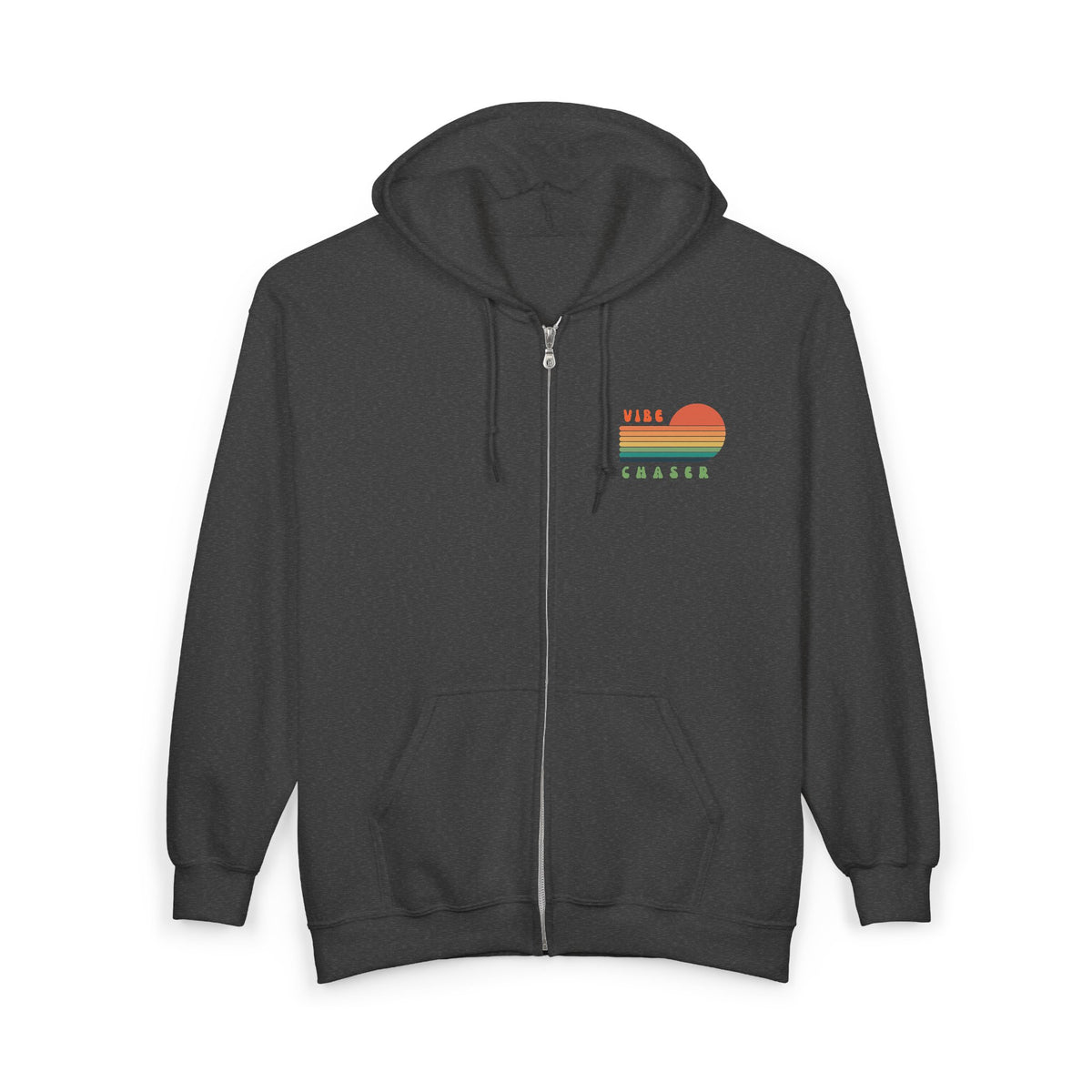 Vibe Chaser Zip Hoodie — Retro Sunset Stripe Full-Zip Sweatshirt