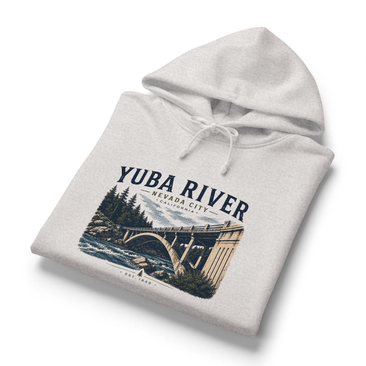 Yuba River Scenic Hoodie — Nevada City Bridge Graphic