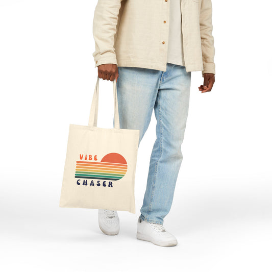 Vibe Chaser Canvas Tote – Retro Sunset Stripe Eco Grocery Bag