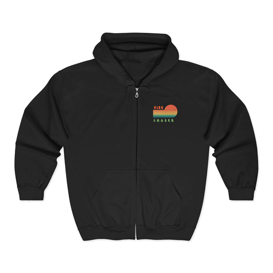 Vibe Chaser Zip Hoodie — Retro Sunset Stripe Full-Zip Sweatshirt