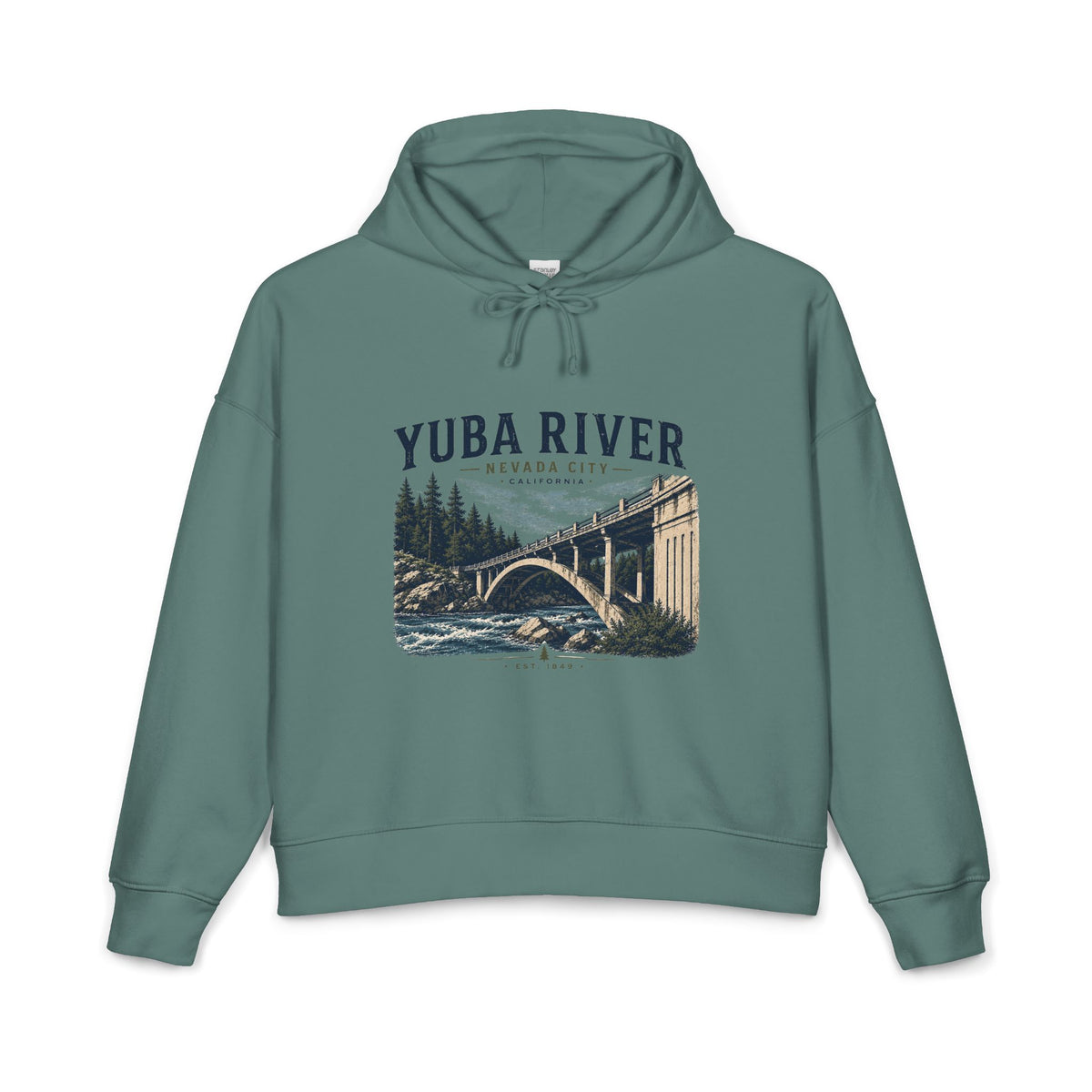 Yuba River Scenic Hoodie — Nevada City Bridge Graphic
