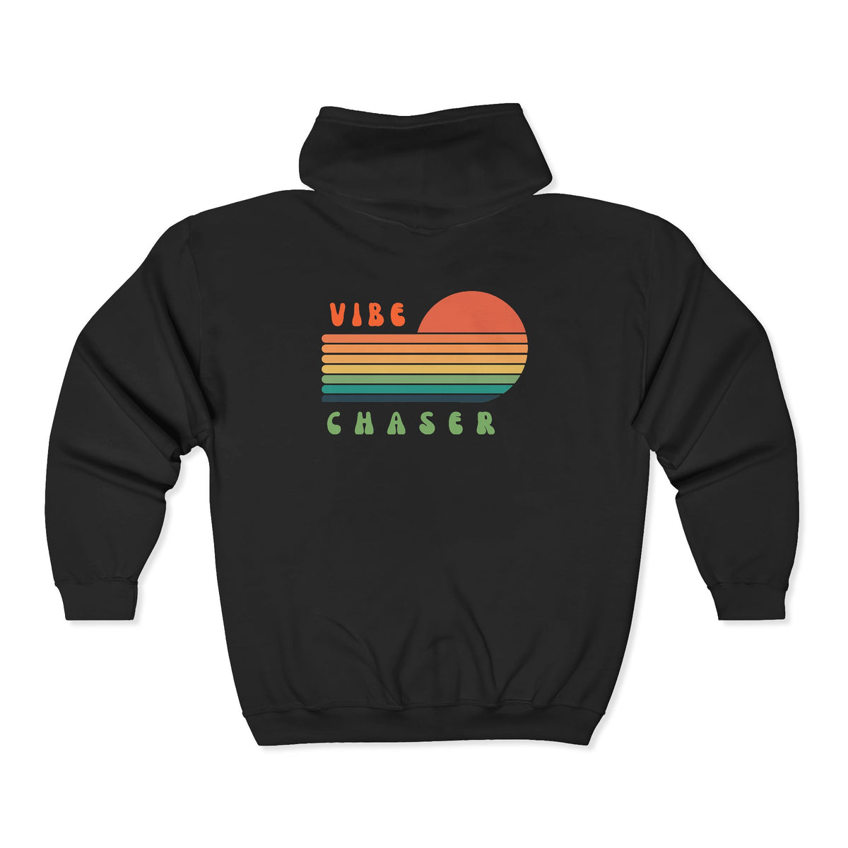 Vibe Chaser Zip Hoodie — Retro Sunset Stripe Full-Zip Sweatshirt