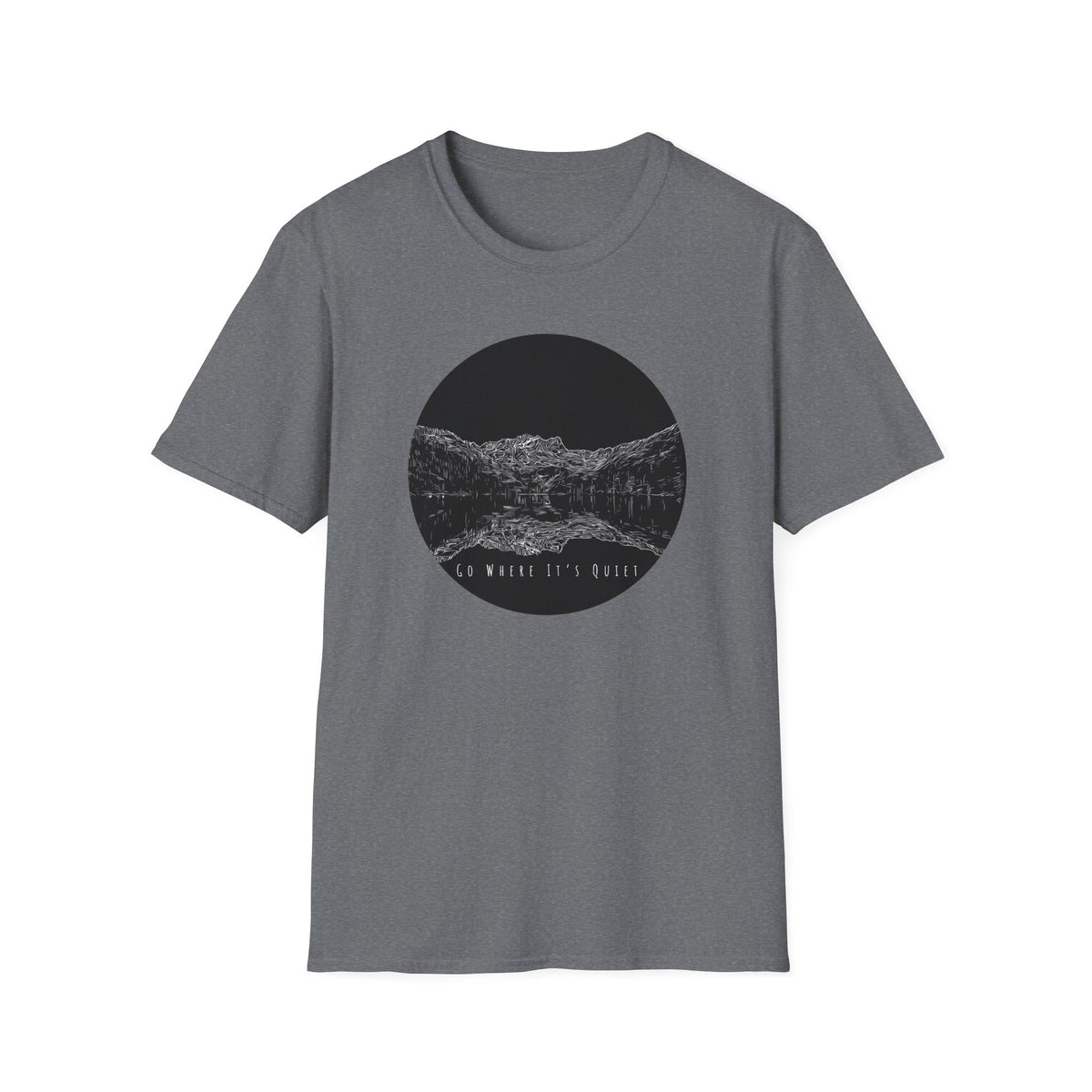 Go Where It’s Quiet T-Shirt – Minimalist Mountain Graphic Tee | Black & White Nature Shirt | Outdoor Apparel