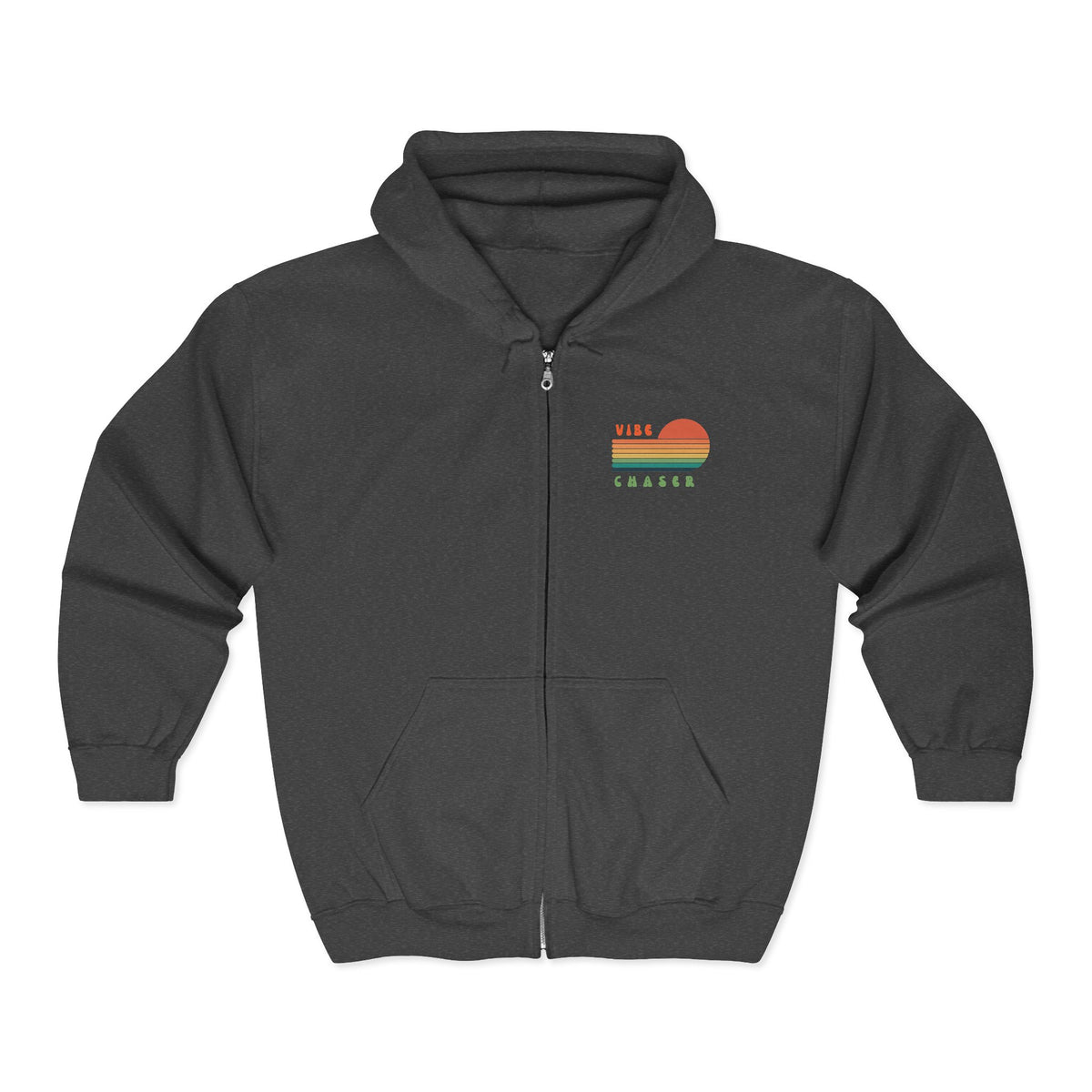 Vibe Chaser Zip Hoodie — Retro Sunset Stripe Full-Zip Sweatshirt
