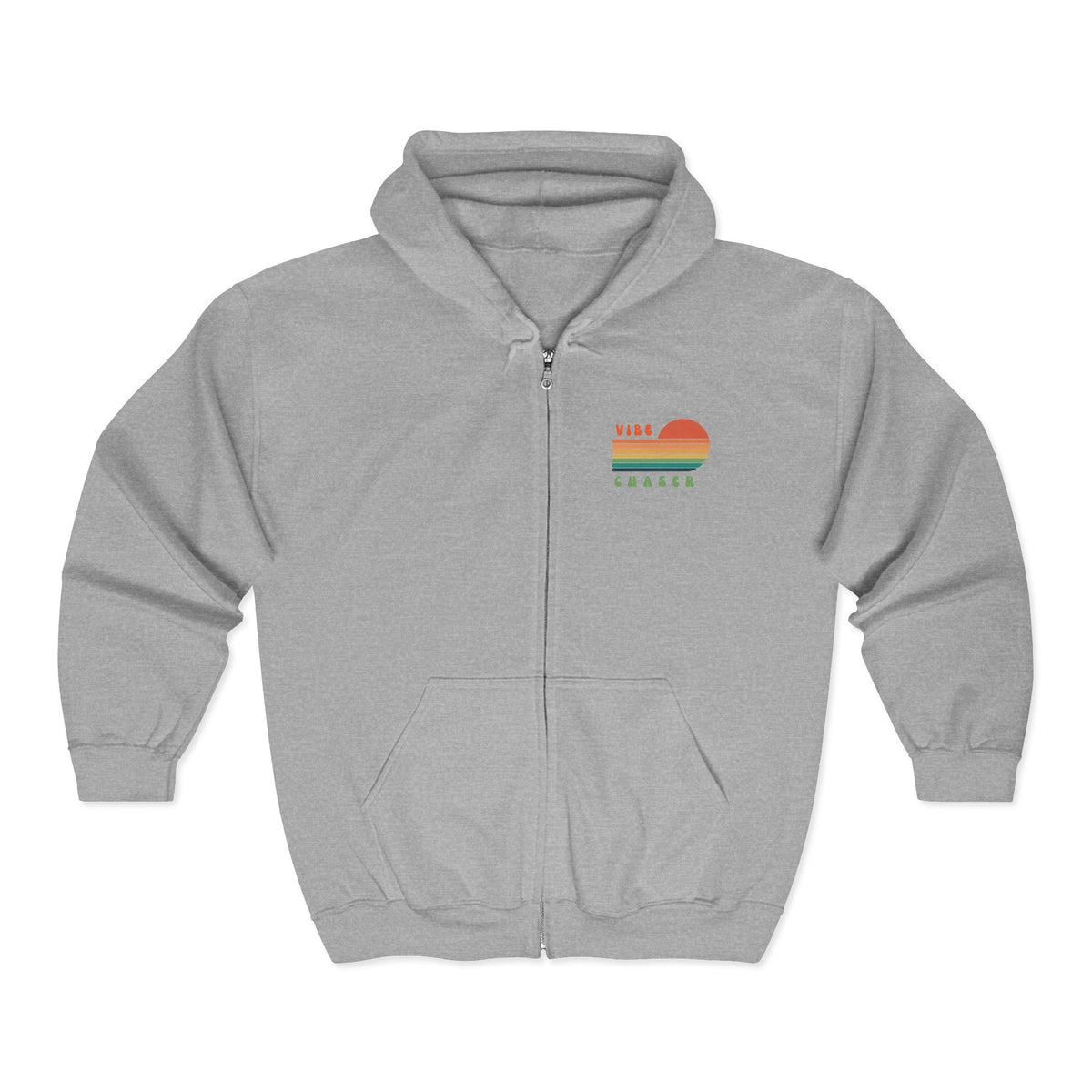 Vibe Chaser Zip Hoodie — Retro Sunset Stripe Full-Zip Sweatshirt