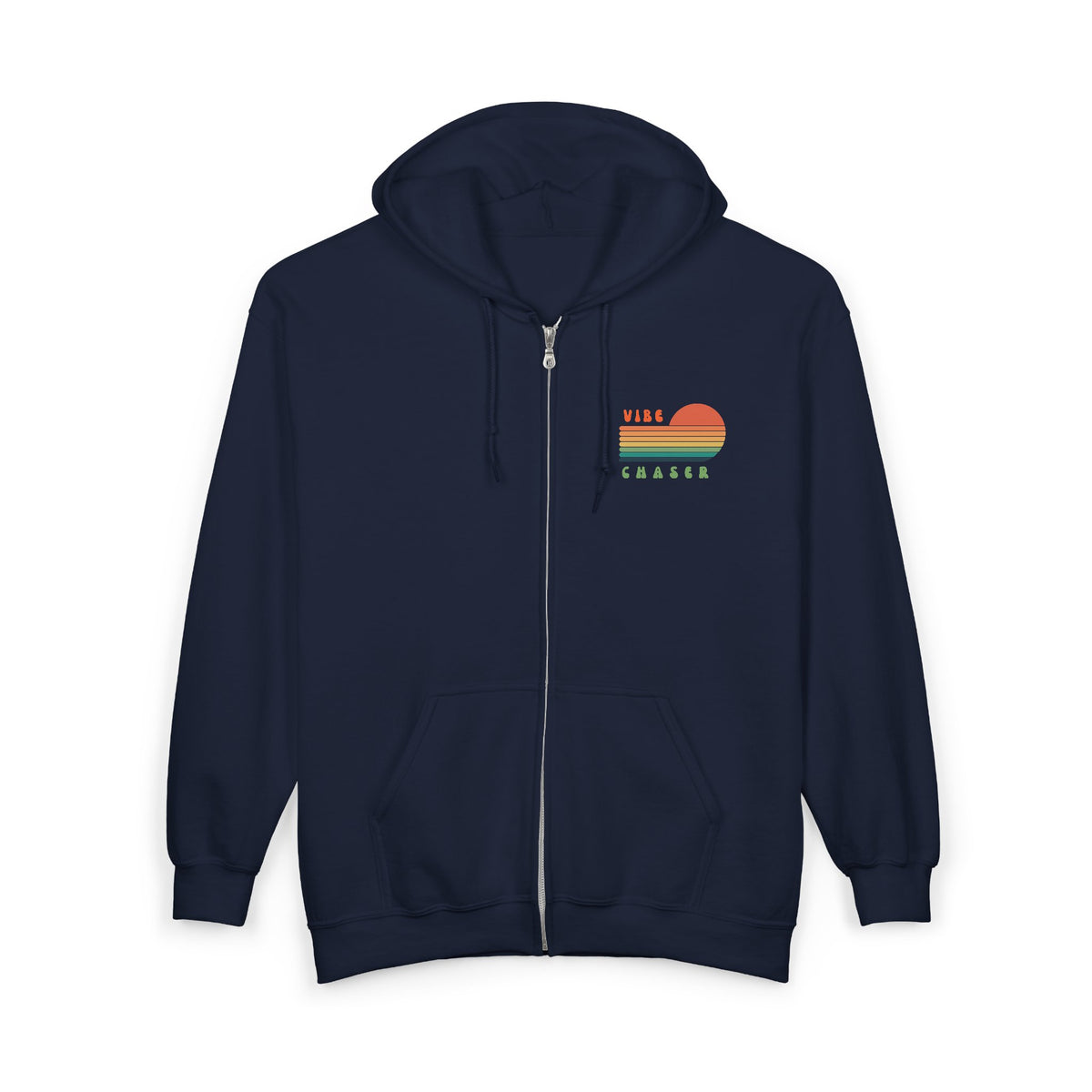 Vibe Chaser Zip Hoodie — Retro Sunset Stripe Full-Zip Sweatshirt