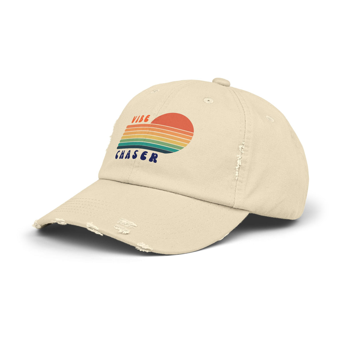 Vibe Chaser Vintage Hat – Retro Sunset Distressed Cap | Washed Cotton Dad Hat | Good Vibes Apparel