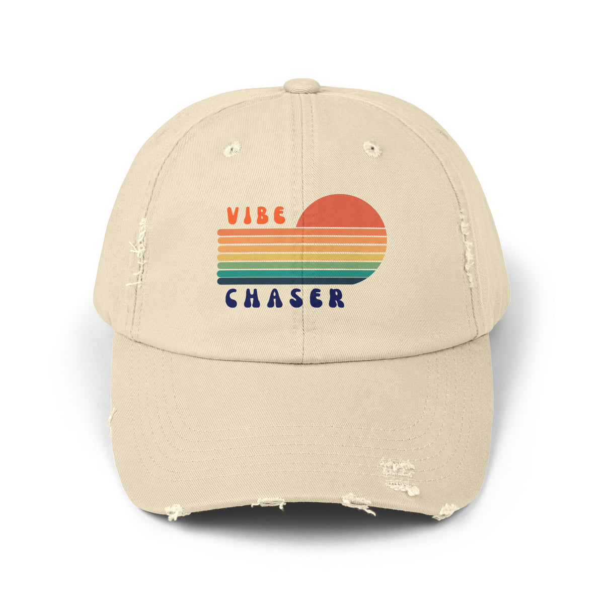 Vibe Chaser Vintage Hat – Retro Sunset Distressed Cap | Washed Cotton Dad Hat | Good Vibes Apparel