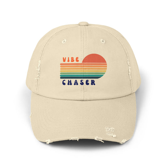Vibe Chaser Vintage Hat – Retro Sunset Distressed Cap | Washed Cotton Dad Hat | Good Vibes Apparel